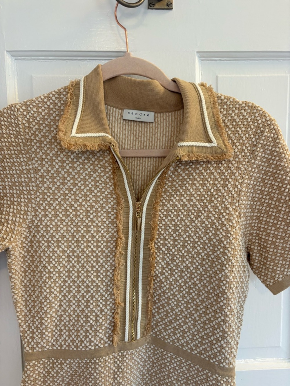 Sandro Beige Cream Knit Polo Midi Dress - Picture 2 of 5